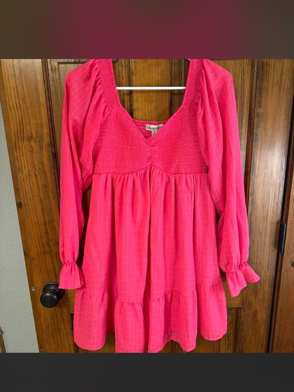 Allison + Kelly Medium Bright Pink Tiered Long-Sleeve Dress